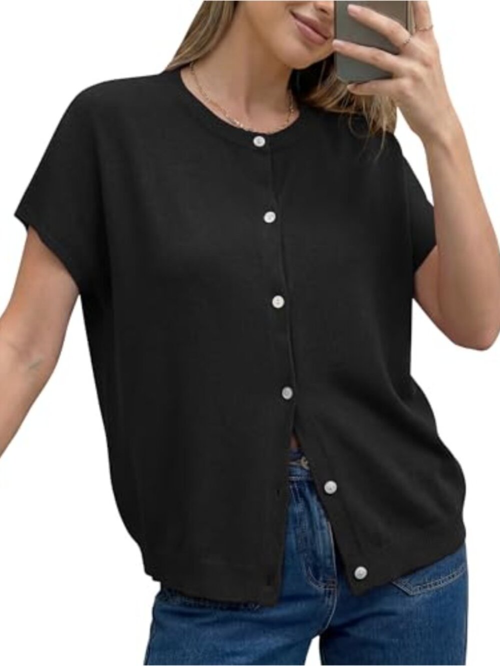 Soft Wool Blend Oversized Crew Neck Cardigan for Women
